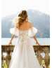 Beaded Strapless Ivory Floral Lace Tulle Wedding Dress